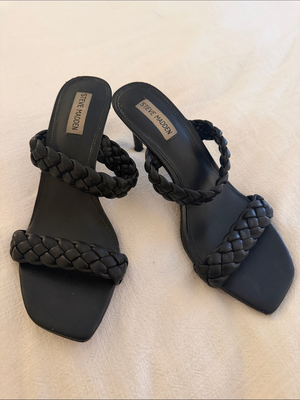 Steve Madden Black Braided-Strap Mule Heels